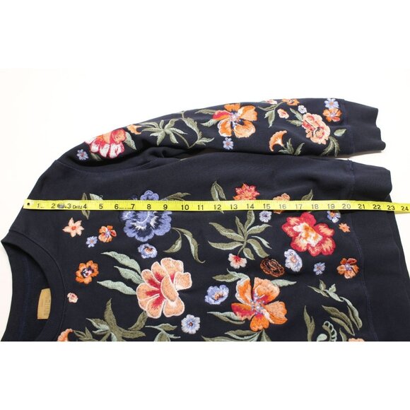 Driftwood Women's Embroidered Teddy Floral Black Pullover Sweatshirt Sz M - Picture 10 of 10